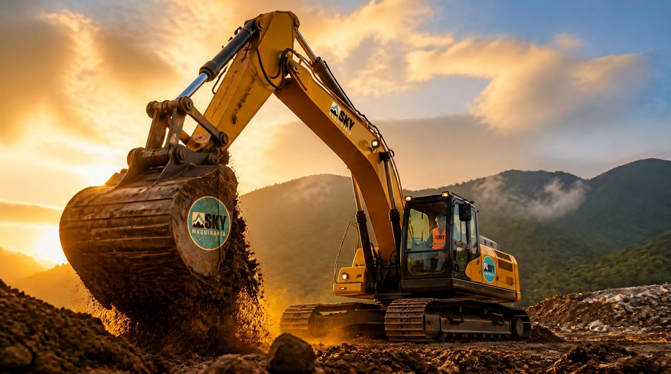 Excavadora SKY Maquinaria trabajando en obra de movimiento de tierra en Costa Rica